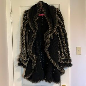 Rabbit Fur Long Cardigan Sweater